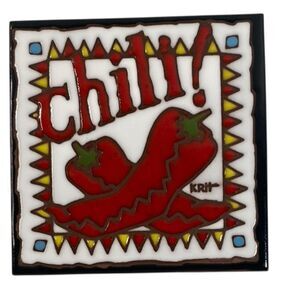 Vintage Earthtones Ceramic Trivet Southwestern Chili Peppers Decorative Tile